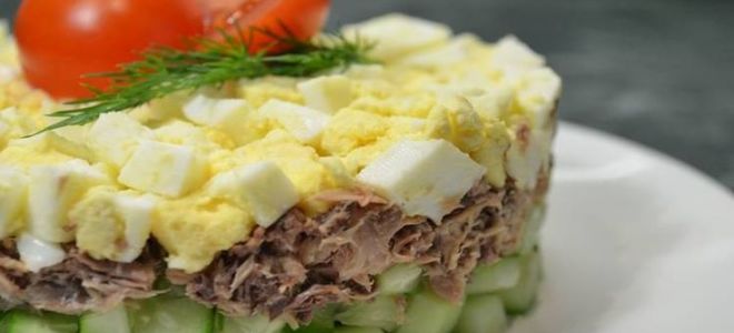 Салат с консервированным тунцом, огурцом и яйцом рецепт с фото