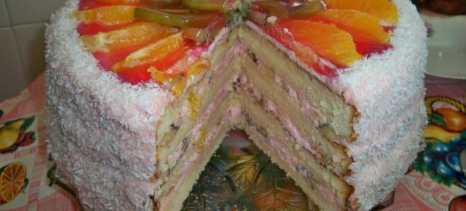 Бисквитный торт с фруктами – рецепт с фото