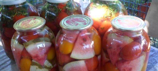 Маринованные помидоры с арбузом на зиму, рецепт заготовки с фото