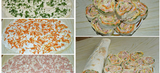 Лаваш с курицей и корейской морковкой, рецепт рулета с пошаговыми фото