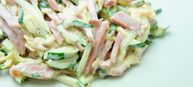 Салат из ветчины, сыра и свежих огурцов рецепт с фото