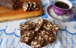 Шоколадная колбаска из печенья с грецкими орехами, рецепт с фото
