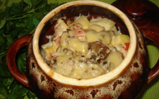Картошка с грибами и мясом в горшочках рецепт с фото