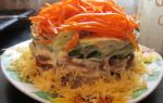 Салат с корейской морковью, маринованными грибами, рецепт с фото
